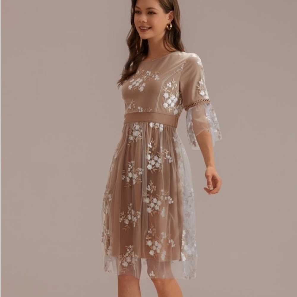 Short Ruffle Sleeve Round Neck Gathered Waist Midi Dress